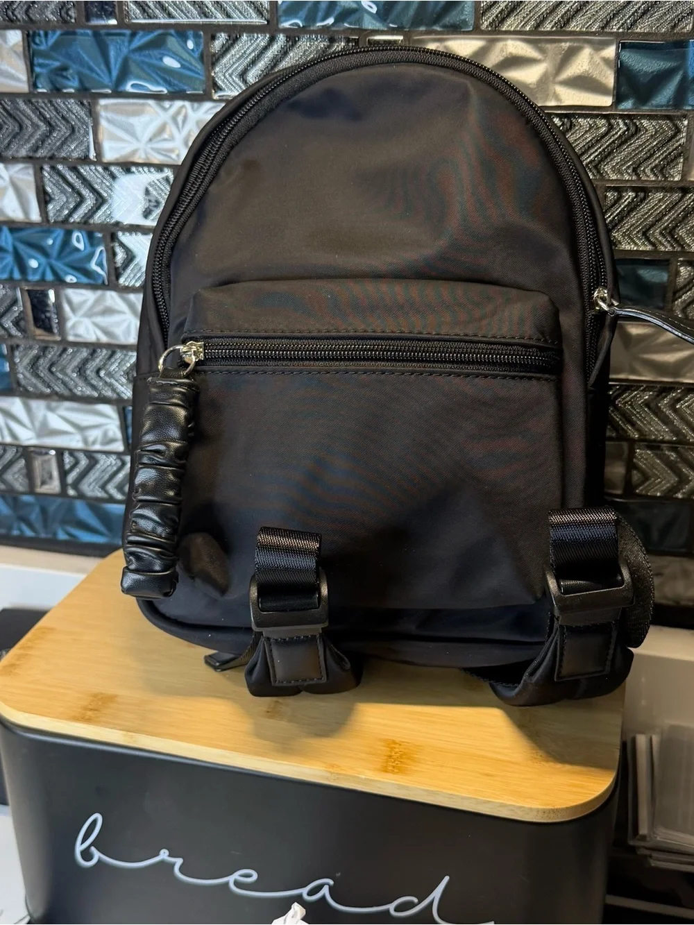 Circus by Sam Edelman Black Mini Backpack with Ruched Zip Pull
